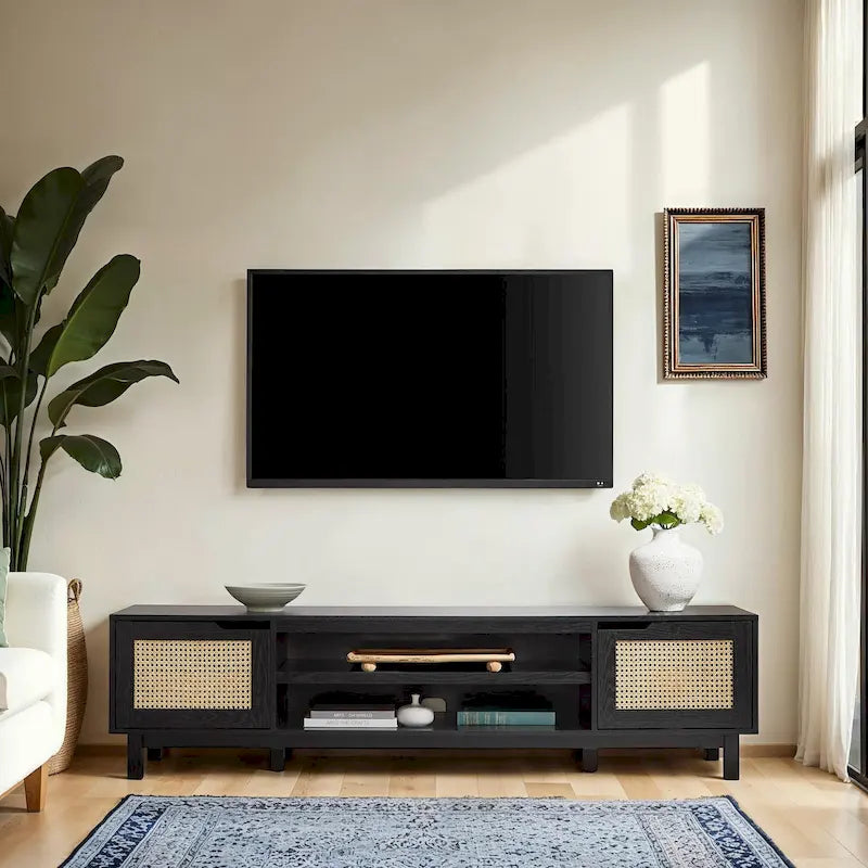 Middlebrook Designs Scandi Faux Rattan-Door TV Stand