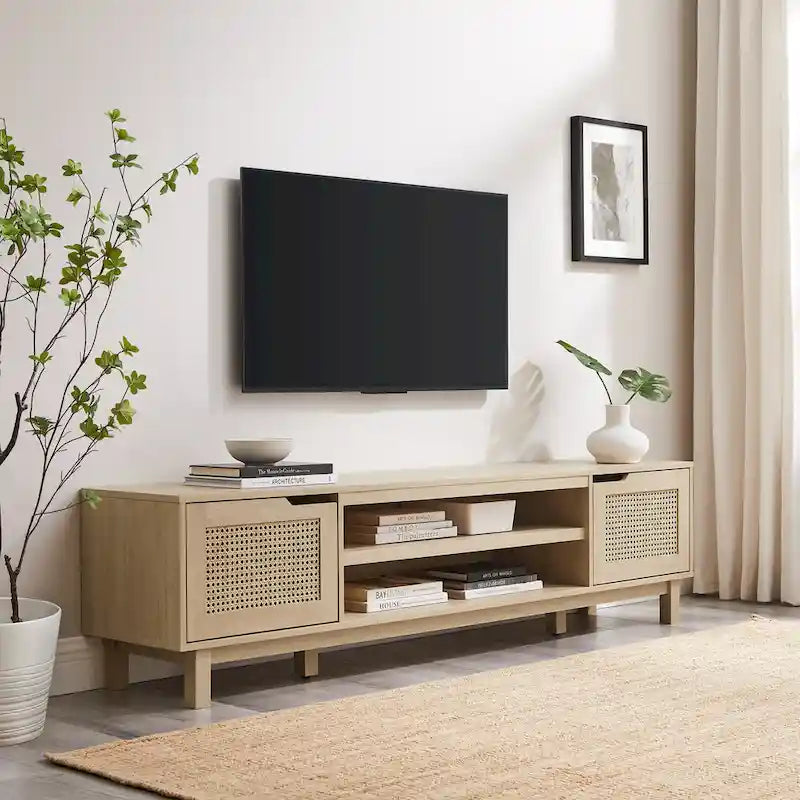 Middlebrook Designs Scandi Faux Rattan-Door TV Stand