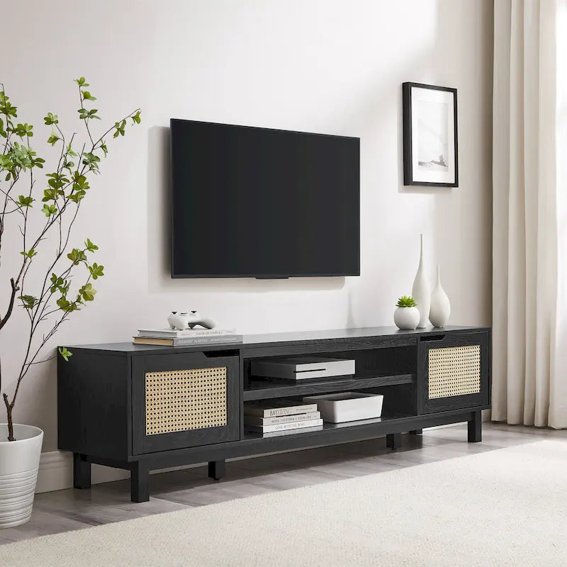 Middlebrook Designs Scandi Faux Rattan-Door TV Stand