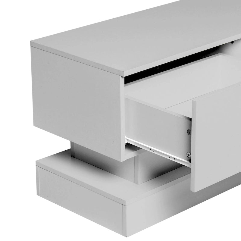 White 63 TV Stand with Drawers & LED Lights for 65 TVs