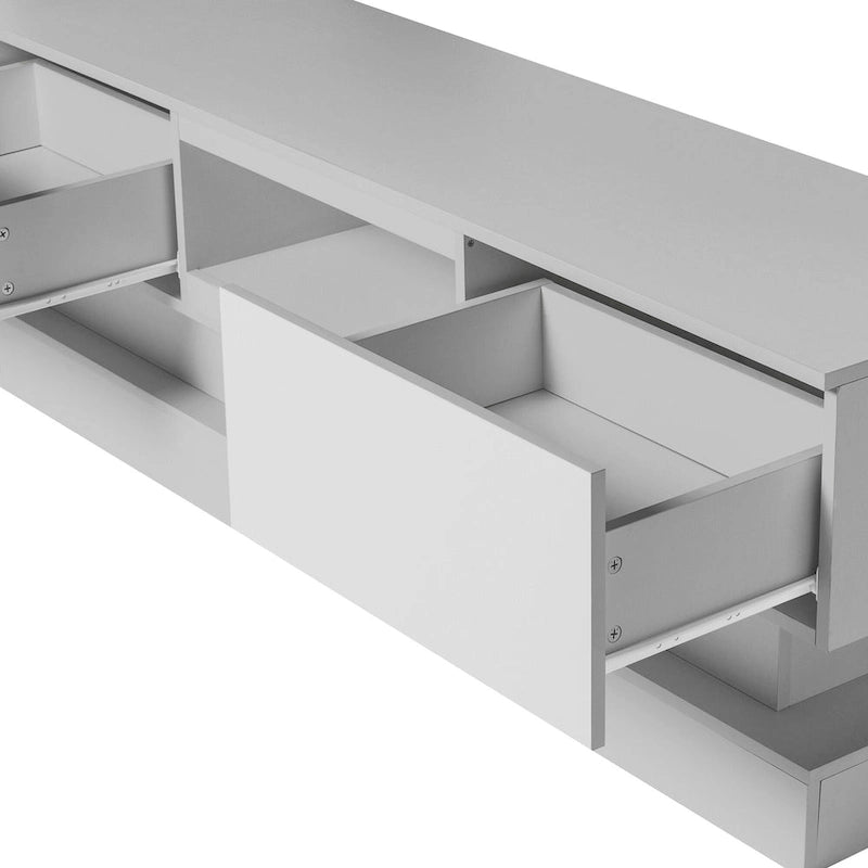 White 63 TV Stand with Drawers & LED Lights for 65 TVs