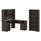 Cabot 60W L-Desk with Hutch and 5 Shelf Bookcase by Bush Furniture