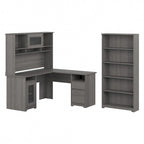 Cabot 60W L-Desk with Hutch and 5 Shelf Bookcase by Bush Furniture