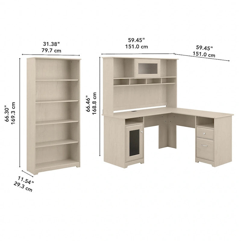 Cabot 60W L-Desk with Hutch and 5 Shelf Bookcase by Bush Furniture