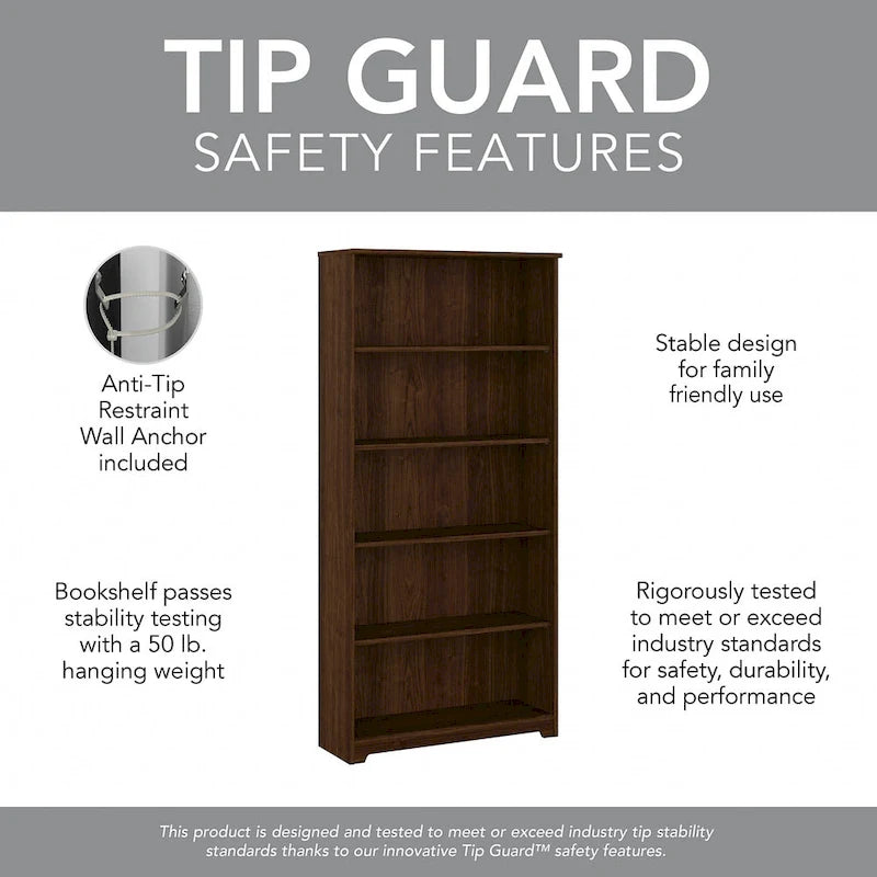 Cabot 60W L-Desk with Hutch and 5 Shelf Bookcase by Bush Furniture