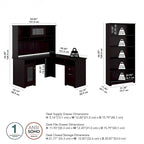 Cabot 60W L-Desk with Hutch and 5 Shelf Bookcase by Bush Furniture