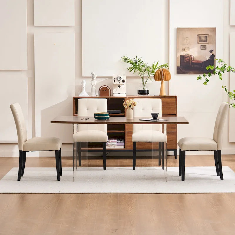 FERPIT Faux Leather Tufted Upholstered Dining Chairs Set of 2 - 17.5W x 23D x 36.5H