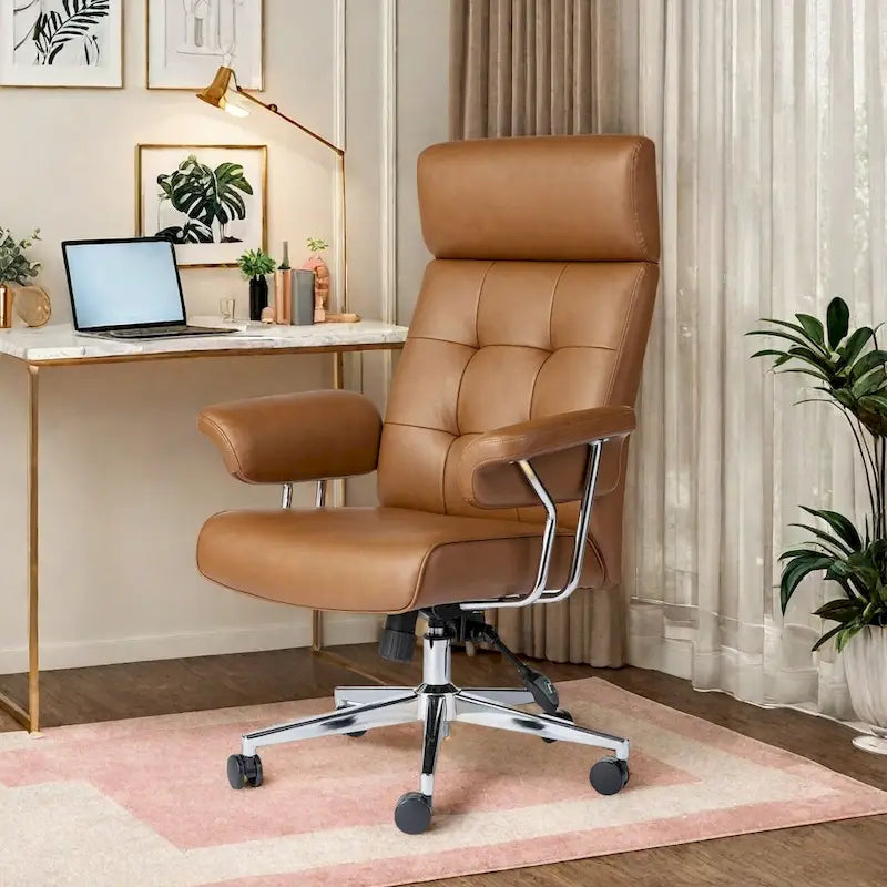 Glitzhome Ergonomic High-Back Swivel PU Leather Office Chair Height Adjustable
