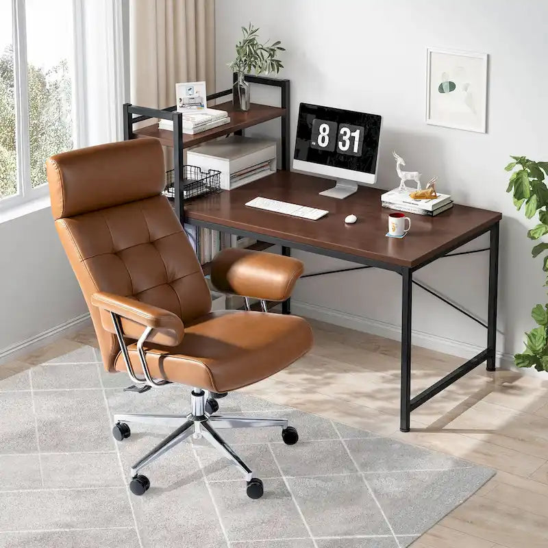 Glitzhome Ergonomic High-Back Swivel PU Leather Office Chair Height Adjustable