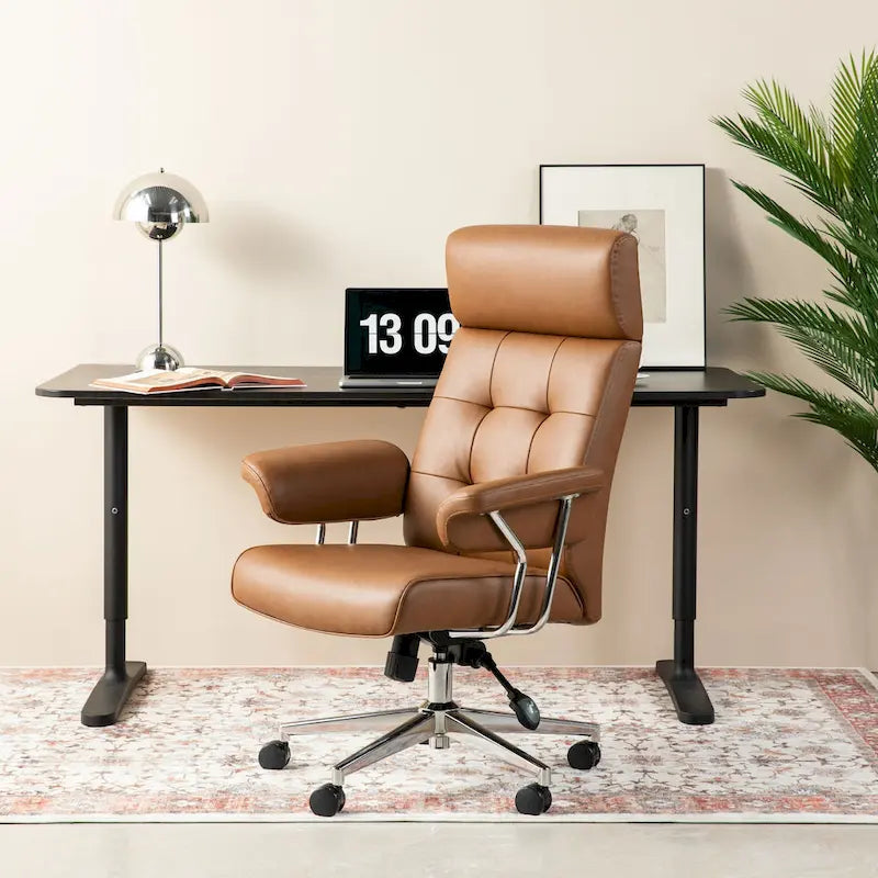 Glitzhome Ergonomic High-Back Swivel PU Leather Office Chair Height Adjustable