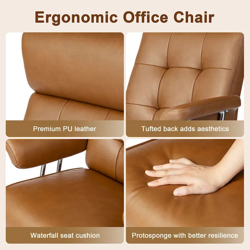 Glitzhome Ergonomic High-Back Swivel PU Leather Office Chair Height Adjustable