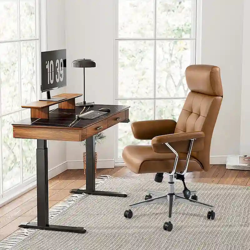 Glitzhome Ergonomic High-Back Swivel PU Leather Office Chair Height Adjustable