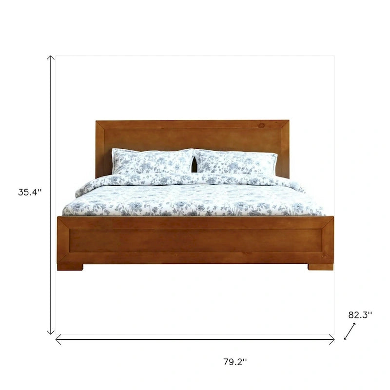 HomeRoots Oak Inlaid Panels Solid Wood King Bed Frame