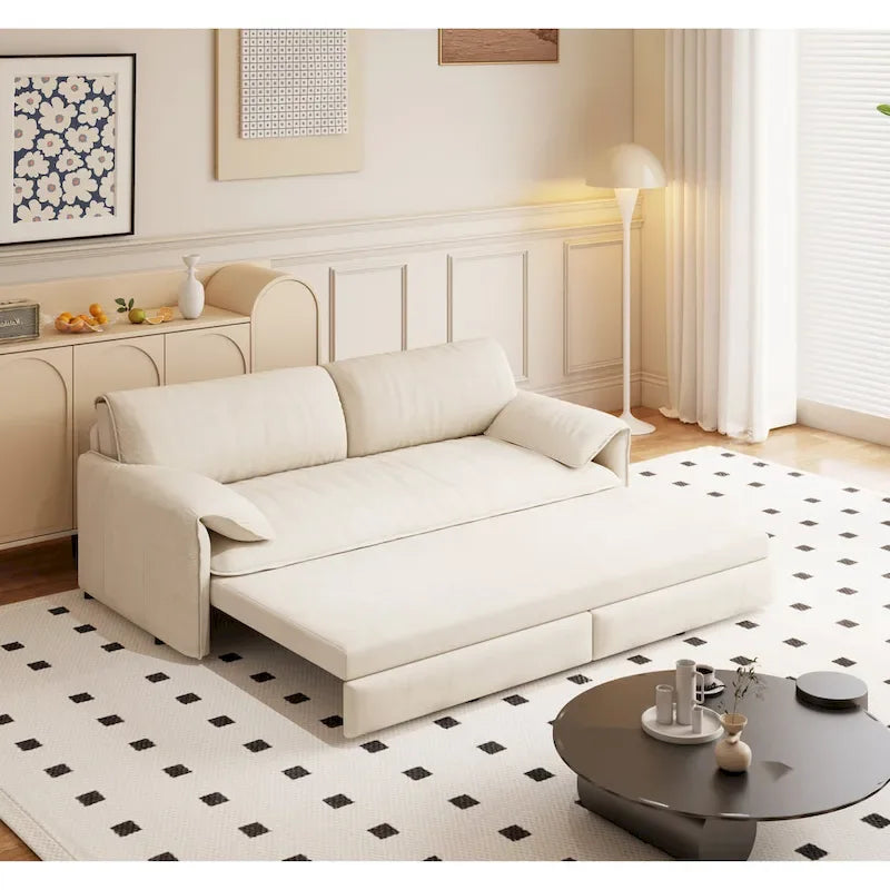 3-in-1 Convertible Sleeper Sofa with Side Storage, 66 Queen Pull Out Sofa Bed, Velvet Loveseat Bed