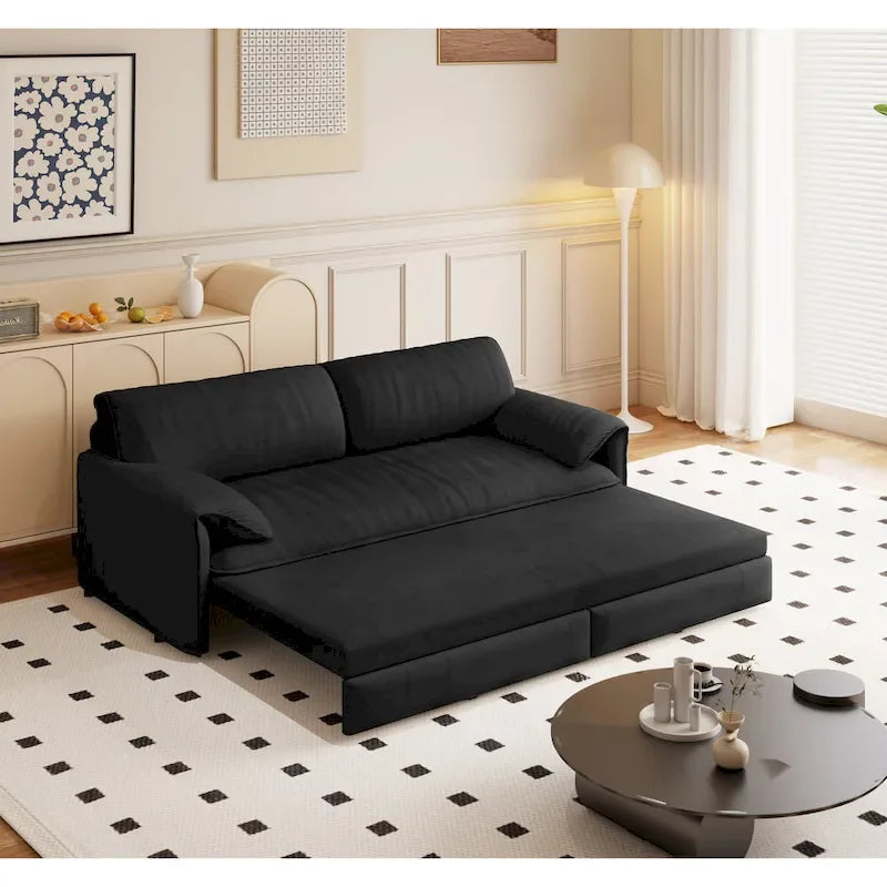 3-in-1 Convertible Sleeper Sofa with Side Storage, 66 Queen Pull Out Sofa Bed, Velvet Loveseat Bed