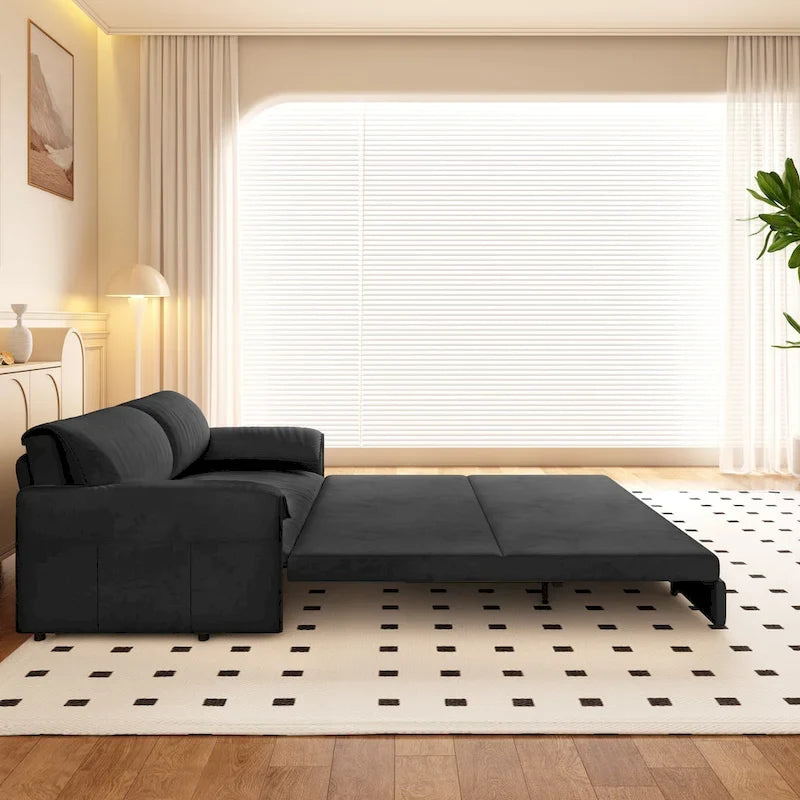 3-in-1 Convertible Sleeper Sofa with Side Storage, 66 Queen Pull Out Sofa Bed, Velvet Loveseat Bed