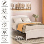Twin Size Wood Platform Bed with Headboard and Wood Slat Support