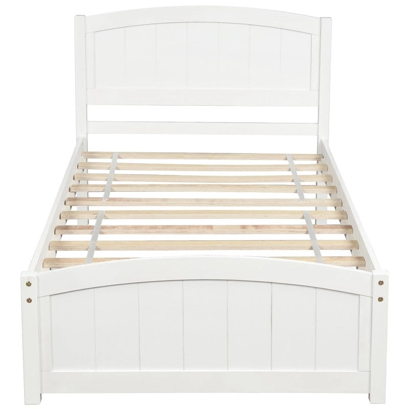 Twin Size Wood Platform Bed with Headboard and Wood Slat Support