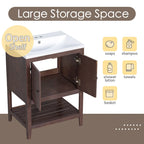 24 Modern Vanity with Ceramic Sink, Wooden Frame and Open Shelf Storage Cabinet, Suitable for Dressing Room, Bathroom
