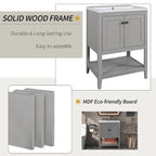 24 Modern Vanity with Ceramic Sink, Wooden Frame and Open Shelf Storage Cabinet, Suitable for Dressing Room, Bathroom