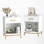 Anmytek Modern 1-Drawer White Nightstand Wood Bedside Table with Open Shelf (Set of 2)