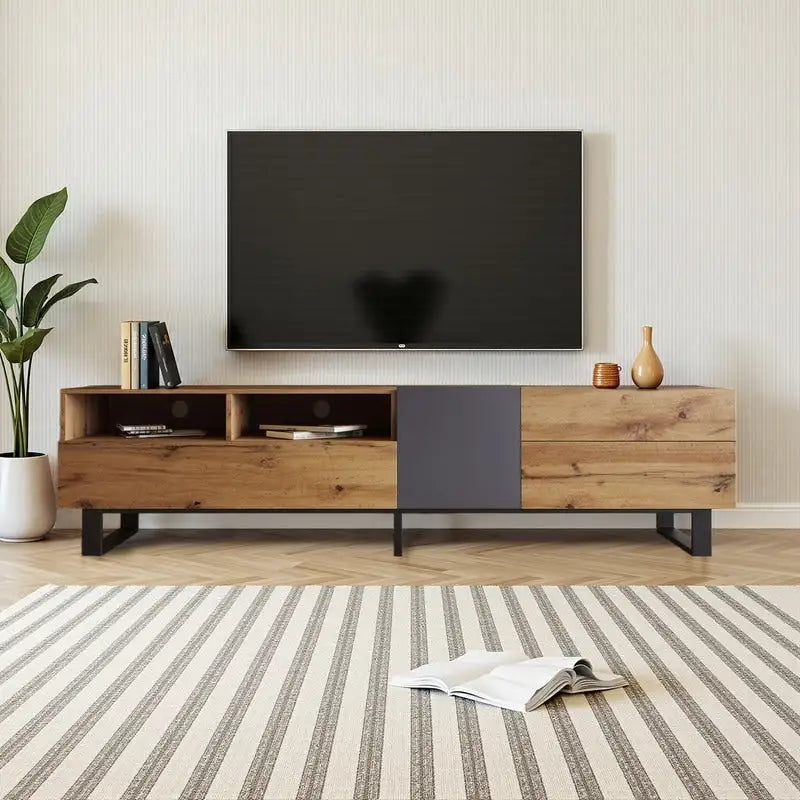 Modern TV Stand for TVs Up to 80, Media Console Entertainment Center with Double Storage & Drop-Down Door