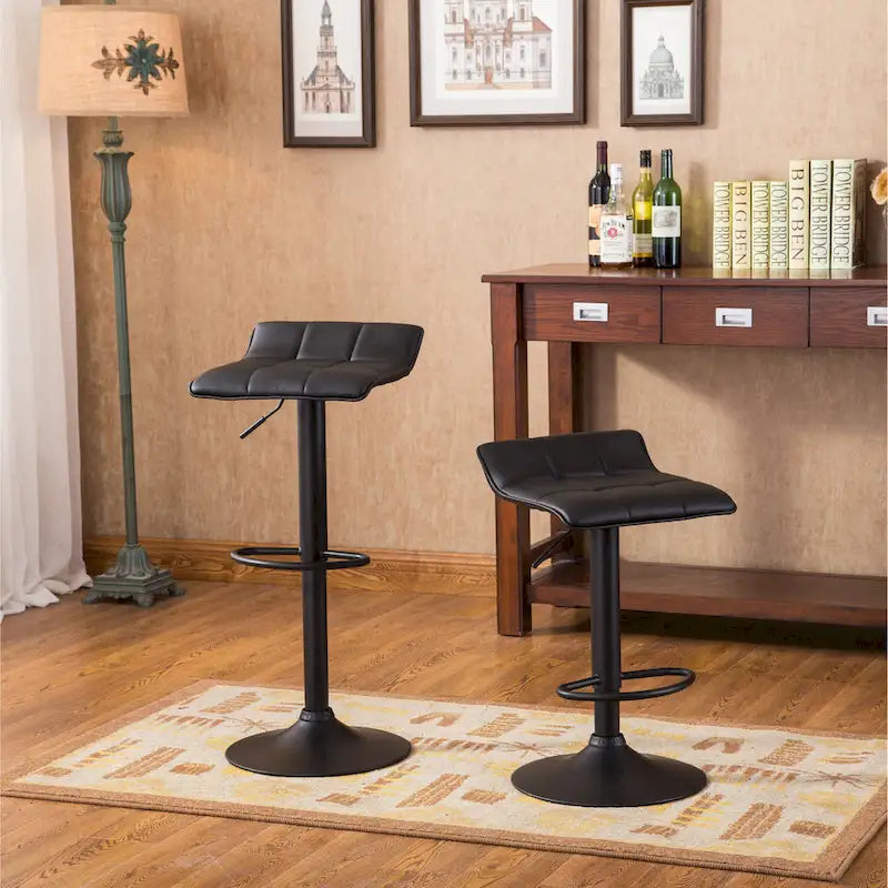 Modern Set of 2 Swivel Bar Stools with Leather Seat, Metal Base, Height Adjustable, for Kitchen Island Dining Room Living Room