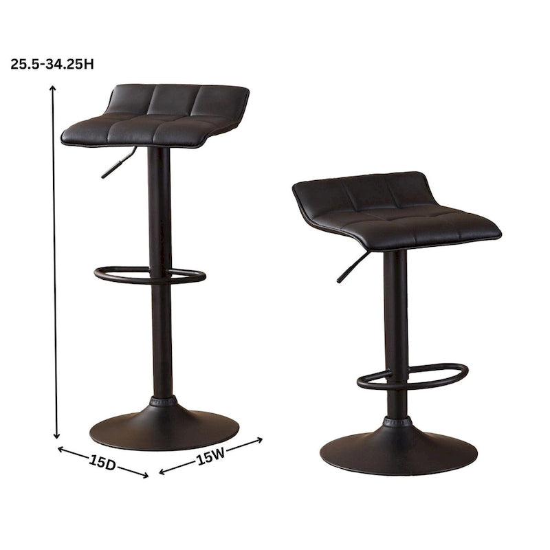Modern Set of 2 Swivel Bar Stools with Leather Seat, Metal Base, Height Adjustable, for Kitchen Island Dining Room Living Room