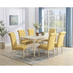 Modern Dining Table and Chairs Set Home Party Dining Table and Chairs Set with 6 Tufted Chairs and Turned Leg for Kitchen