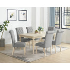 Modern Dining Table and Chairs Set Home Party Dining Table and Chairs Set with 6 Tufted Chairs and Turned Leg for Kitchen