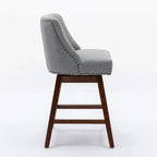 Counter Height Swivel Bar Stools Set of 2, Upholstered Fabric Counter Kitchen Island Barstools with Back, Solid Wood Legs