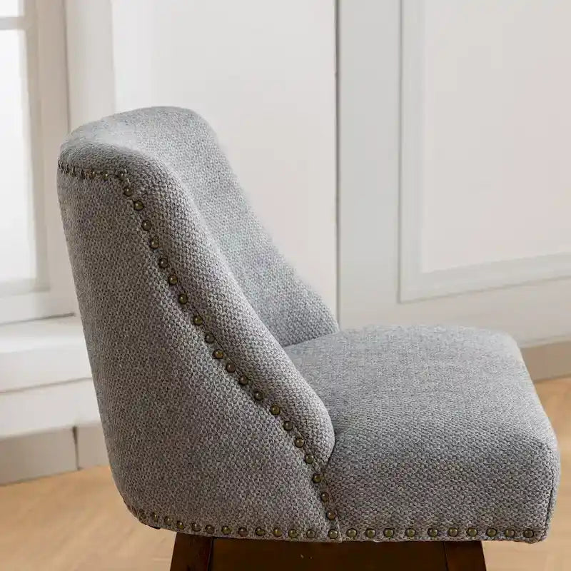 Counter Height Swivel Bar Stools Set of 2, Upholstered Fabric Counter Kitchen Island Barstools with Back, Solid Wood Legs