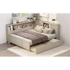 Full Size Wood Daybed with Trundle & Storage Shelves - Convertible Sleeper Sofa Alternative - Great for Small Spaces