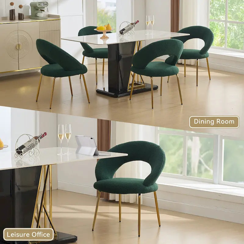 Set of 1 Dining Chairs With Curved Backrest and Golden Metal Legs