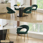 Set of 1 Dining Chairs With Curved Backrest and Golden Metal Legs