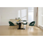 Set of 1 Dining Chairs With Curved Backrest and Golden Metal Legs