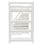 Twin/Full Size Loft Bed with Small Wardrobe and Storage Staircase, Solid Wood Loft Bedframe with LED Light and Storage Shelves