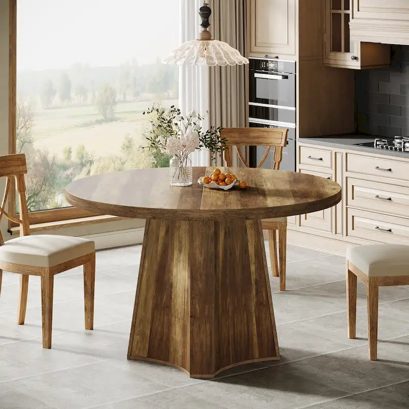 Round Dining Table for 4-6 People, 47-Inch Farmhouse Kitchen Table