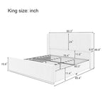 Roomfitters Queen/King Size Upholstered Bed, Corduroy Frame, Wingback Headboard, High Footboard, Light Grey