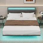 Roomfitters Full/Queen Size Floating Platform Bed Frame, Velvet Upholstery, Channel Tufted Headboard, No Box Spring Needed