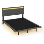 Roomfitters Full/Queen Size Floating Platform Bed Frame, Velvet Upholstery, Channel Tufted Headboard, No Box Spring Needed