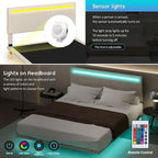 Roomfitters Full/Queen Size Floating Platform Bed Frame, Velvet Upholstery, Channel Tufted Headboard, No Box Spring Needed