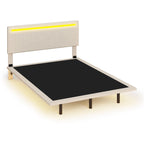 Roomfitters Full/Queen Size Floating Platform Bed Frame, Velvet Upholstery, Channel Tufted Headboard, No Box Spring Needed
