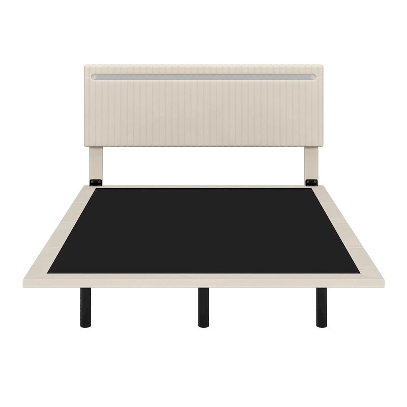 Roomfitters Full/Queen Size Floating Platform Bed Frame, Velvet Upholstery, Channel Tufted Headboard, No Box Spring Needed