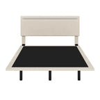 Roomfitters Full/Queen Size Floating Platform Bed Frame, Velvet Upholstery, Channel Tufted Headboard, No Box Spring Needed