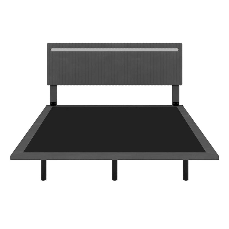 Roomfitters Full/Queen Size Floating Platform Bed Frame, Velvet Upholstery, Channel Tufted Headboard, No Box Spring Needed