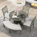 Modern Country Dining Table and Chair Sets Multi-Functional Dining Table and Chair Sets with Curved Table Base and Curved Bench