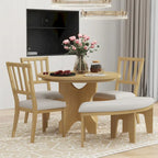 Modern Country Dining Table and Chair Sets Multi-Functional Dining Table and Chair Sets with Curved Table Base and Curved Bench