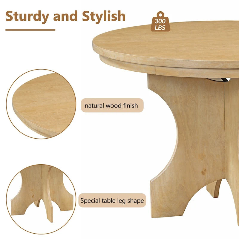 Modern Country Dining Table and Chair Sets Multi-Functional Dining Table and Chair Sets with Curved Table Base and Curved Bench