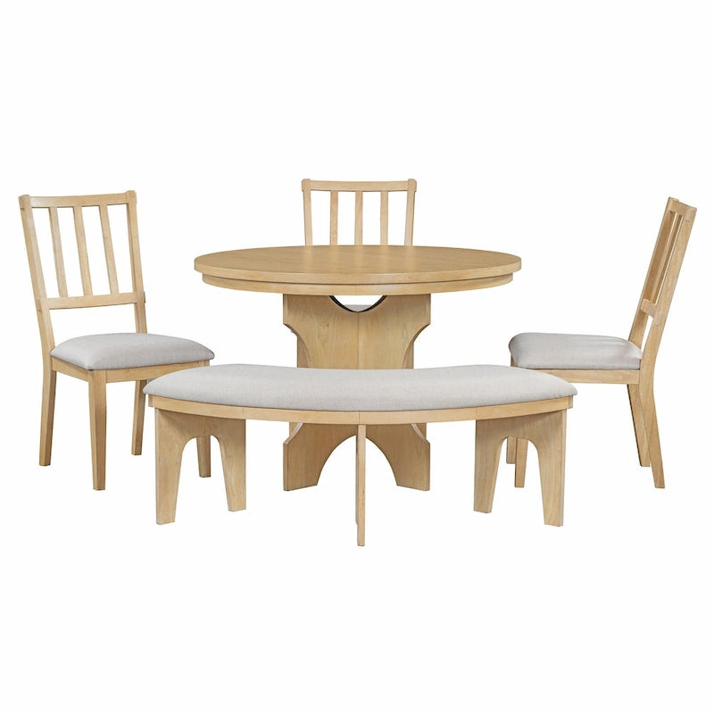 Modern Country Dining Table and Chair Sets Multi-Functional Dining Table and Chair Sets with Curved Table Base and Curved Bench